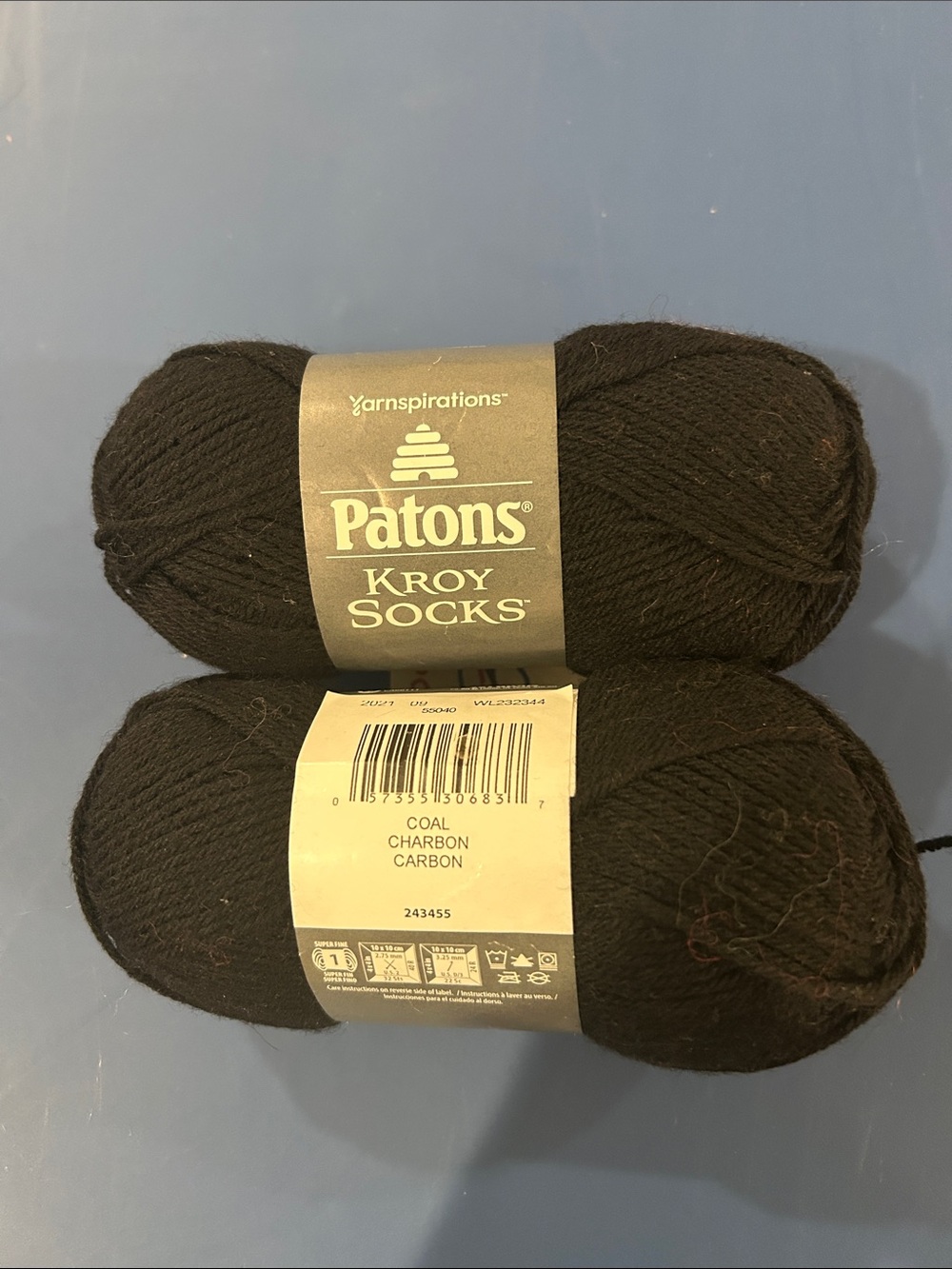 Patons Kroy Socks Yarn - Black (Coal) - 2 Skein Lot